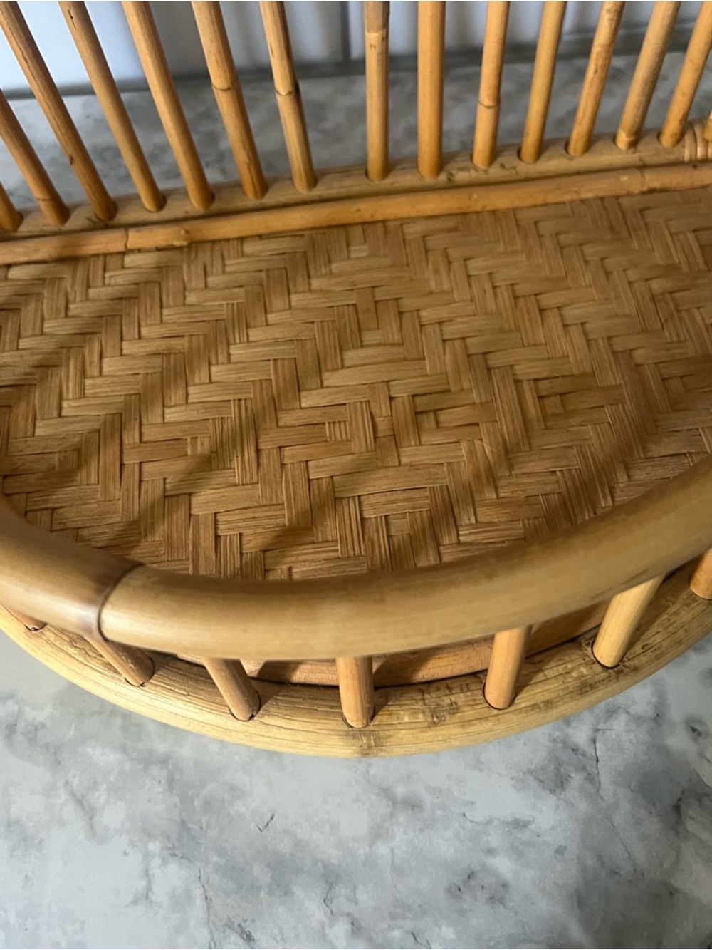 Vintage Rattan Rainbow Wall Basket | Boho Bamboo Arch Wall Pocket - Picture 6 of 7